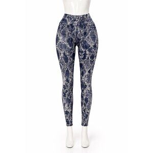 Carbon38 Metallic Snake High Rise Leggings Navy Blue Silver Snakeskin Yoga, XS